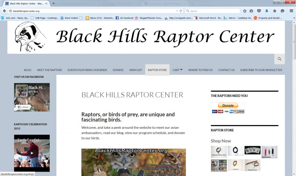 Black Hills Raptor Center old website