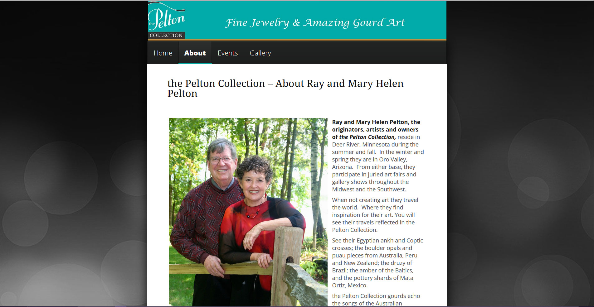 artists website peltoncollection.com FastWinn Web design Ray Mary Helen Pelton about contact AZ MN